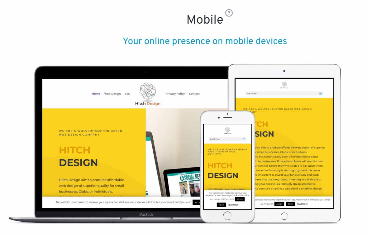 Hitch Design Logo showing descktop, Tablet and Mobile